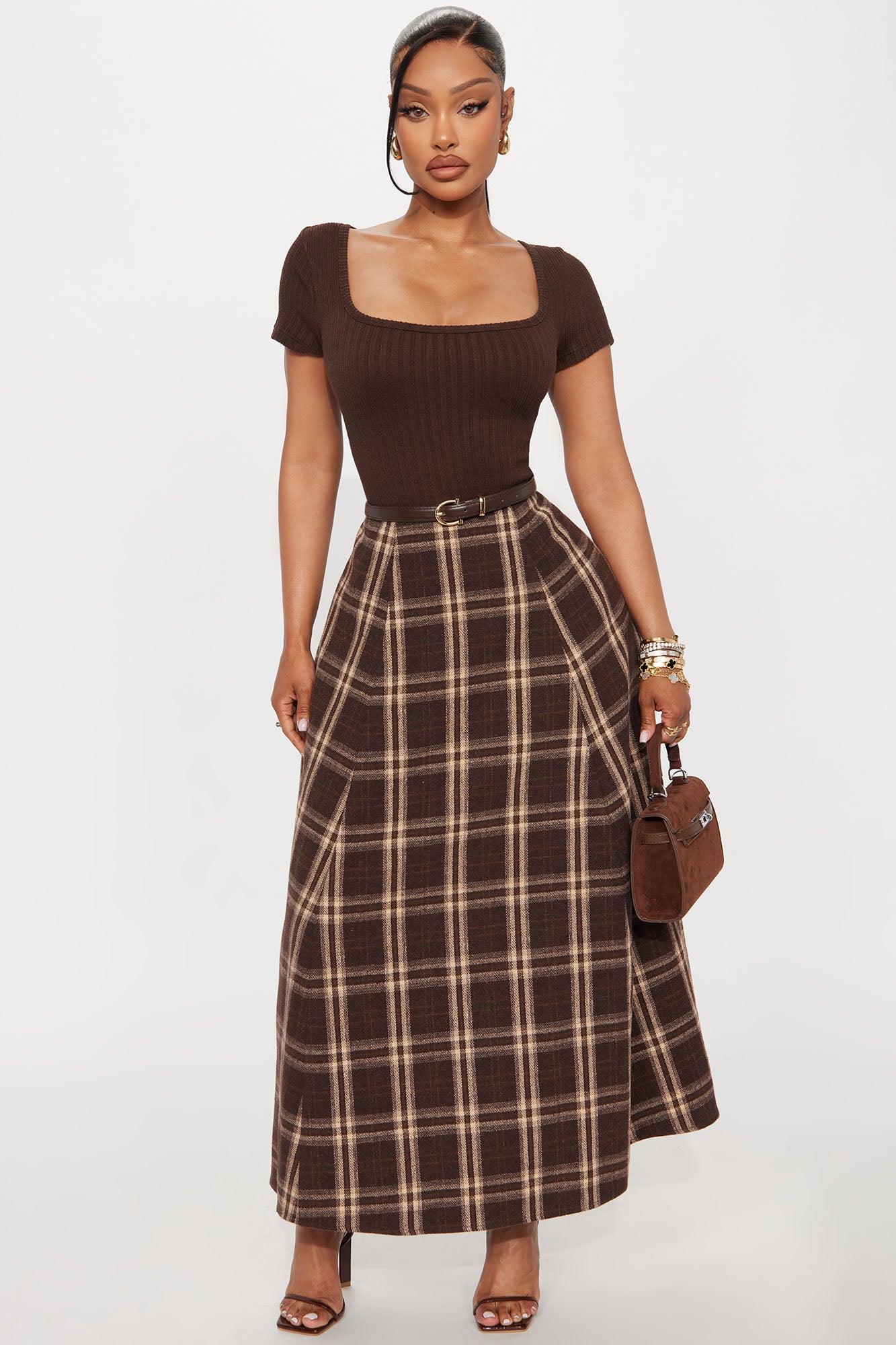 Daphne Plaid Belted Maxi Dress