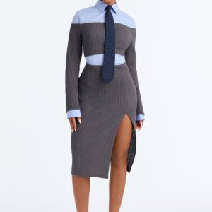 Smart And Cute Tie Shirt Midi Dress