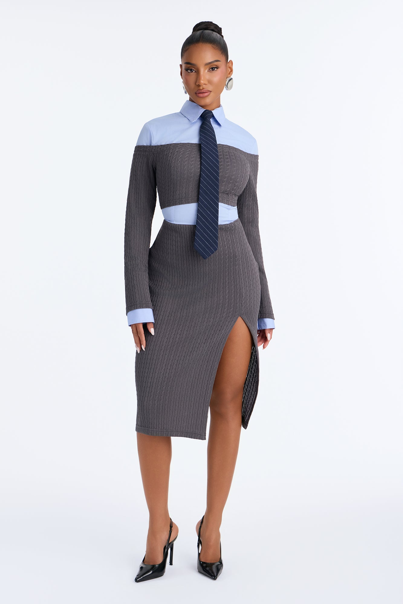 Smart And Cute Tie Shirt Midi Dress