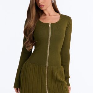 Farah Zip Front Sweater Mini Dress