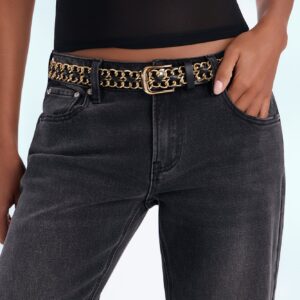 Chain On Faux Leather And Metal Chain Belt